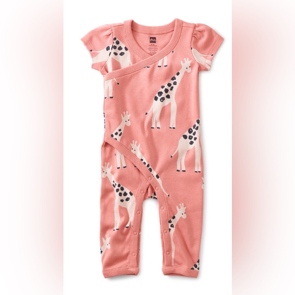 Tea Collection Flutter Sleeve Baby Romper - Giraffe Print
